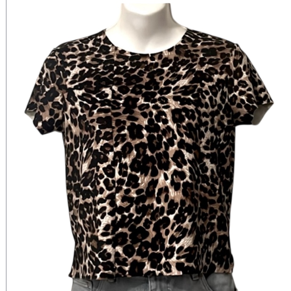 Lily White Leopard Print Cropped Top Short Sleeve Stretchy T-shirt Sz S